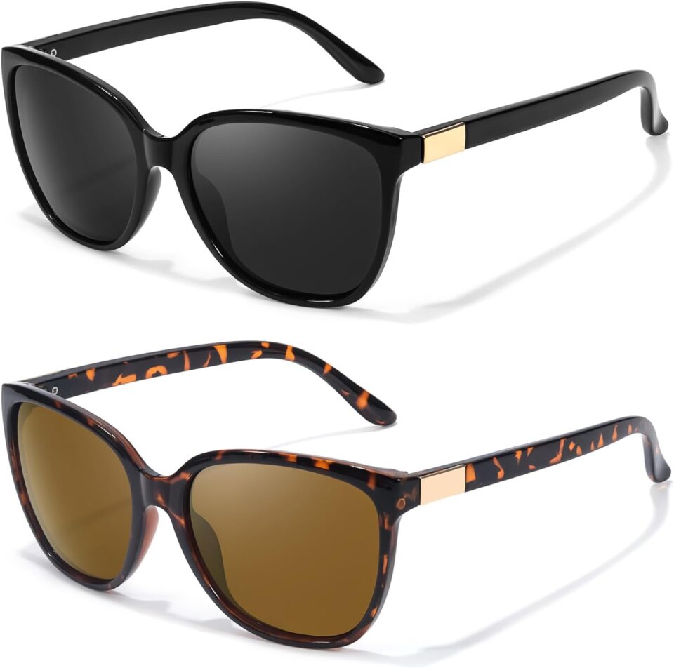 FIMILU Polarized Sunglasses for Women, Trendy Fashion Sun Glasses Square Retro Glasses UV Protection for Daily Outdoor 2pack