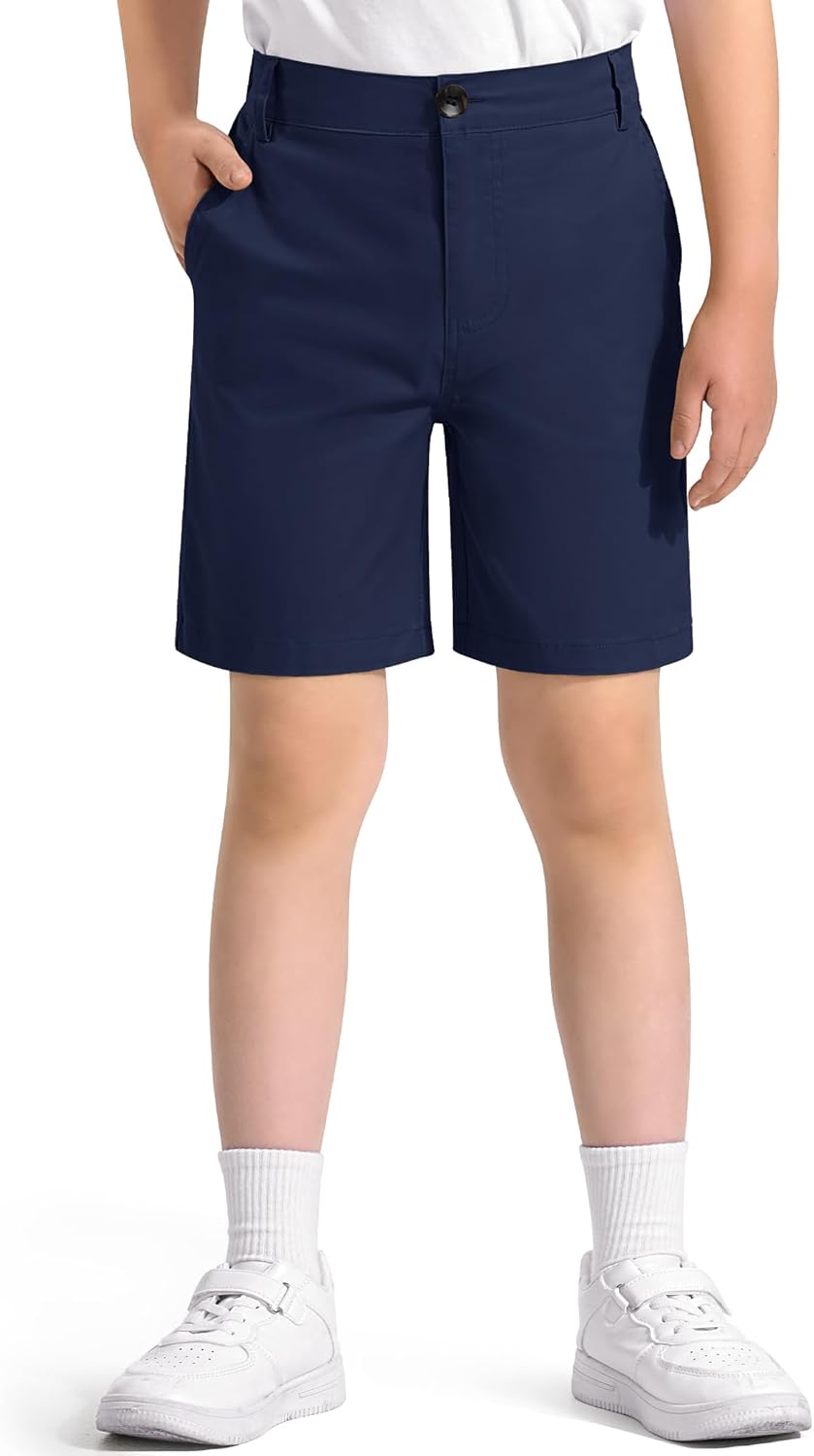 KEREDA Boys School Uniform Golf Shorts Pull On Preppy Shorts Kids Clothes with Pockets