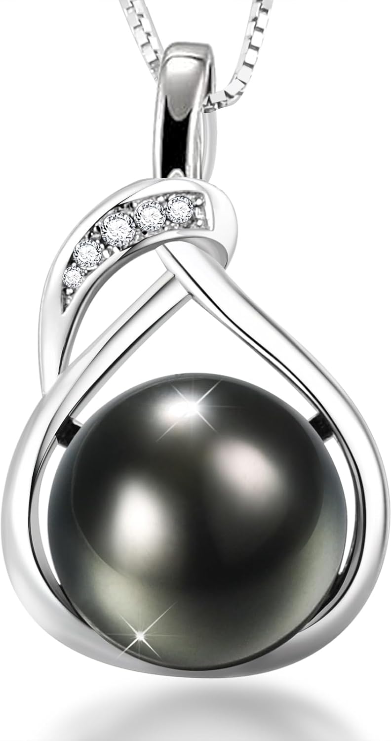 Gifts for Women Wife-Tahitian-Black-Pearl-Necklace- Sterling Silver Adjustible Chain Wedding Birthday Anniversary -Real Black Pearls Jewelry Gifriend Her Christmas Val Mothers Day Gift Box Included