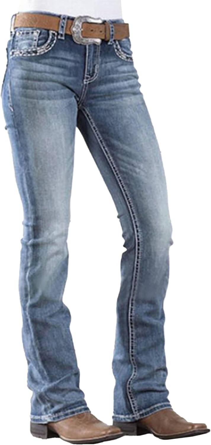 Women's Jeans 90s Mid Rise Bootcut High Stretch Boot Cut Denim Pants Pantalones De Mujer