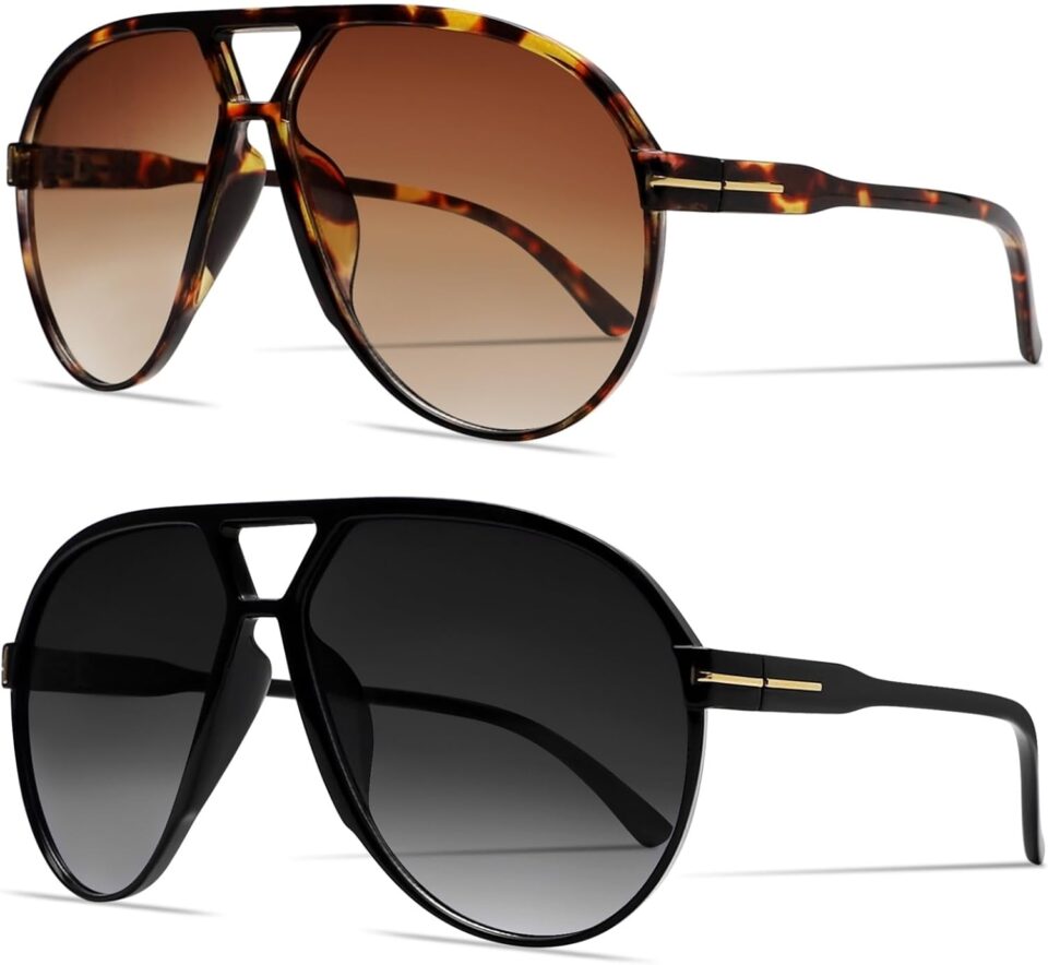Retro Aviator Sunglasses for Women Men Oversized Classic 70s Vintage Trendy Tangle Free Square Aviators Sun Glasses