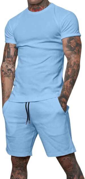 Uni Clau Mens Short Sets 2 Piece Outfits Fashion Summer Tracksuits Casual Shirt and Shorts Set