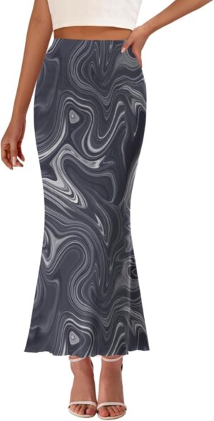 PRETTYGARDEN Women's Floral Print Mesh Long Skirt High Waisted Bodycon Fishtail Flowy Summer Maxi Skirts for Women Trendy