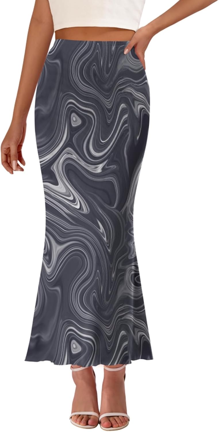 PRETTYGARDEN Women's Floral Print Mesh Long Skirt High Waisted Bodycon Fishtail Flowy Summer Maxi Skirts for Women Trendy