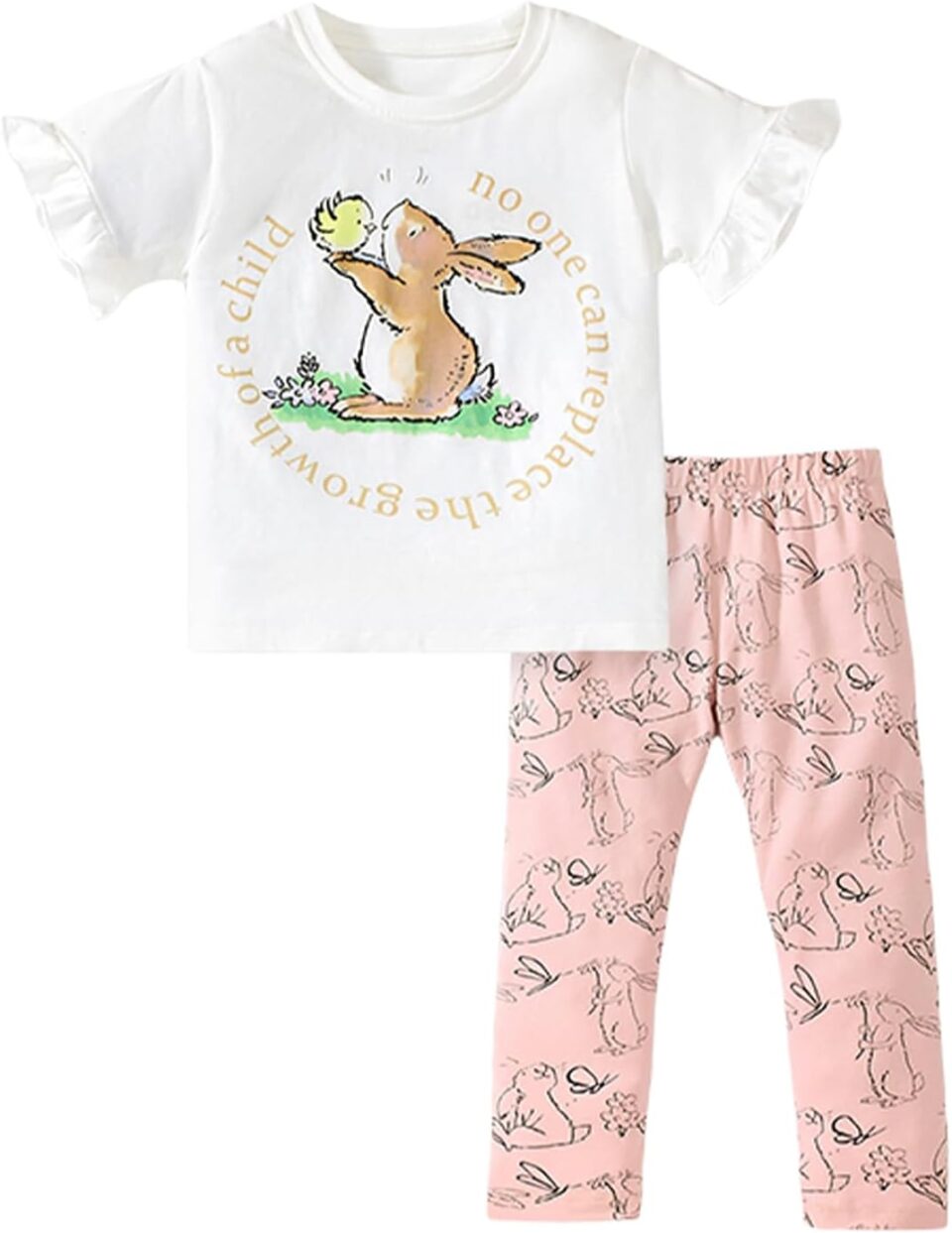 HILEELANG Toddler Girl Easter Outfit Spring Summer Cotton Leggings Pants Tees Shirts Clothing Sets