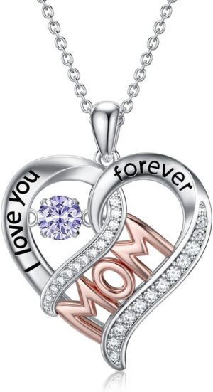 OCJ Birthstone Necklaces for Mom 925 Sterling Silver I Love You Mom Heart Pendant Mother Jewelry Mothers Day Gifts for Mom Birthday Gifts from Daughters Son