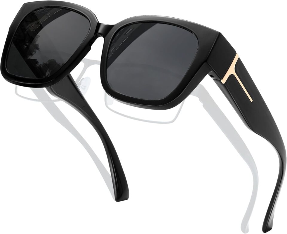 KANASTAL Polarized Fit Over Glasses Sunglasses for Women Men Square Wrap Around Shades UV Protection