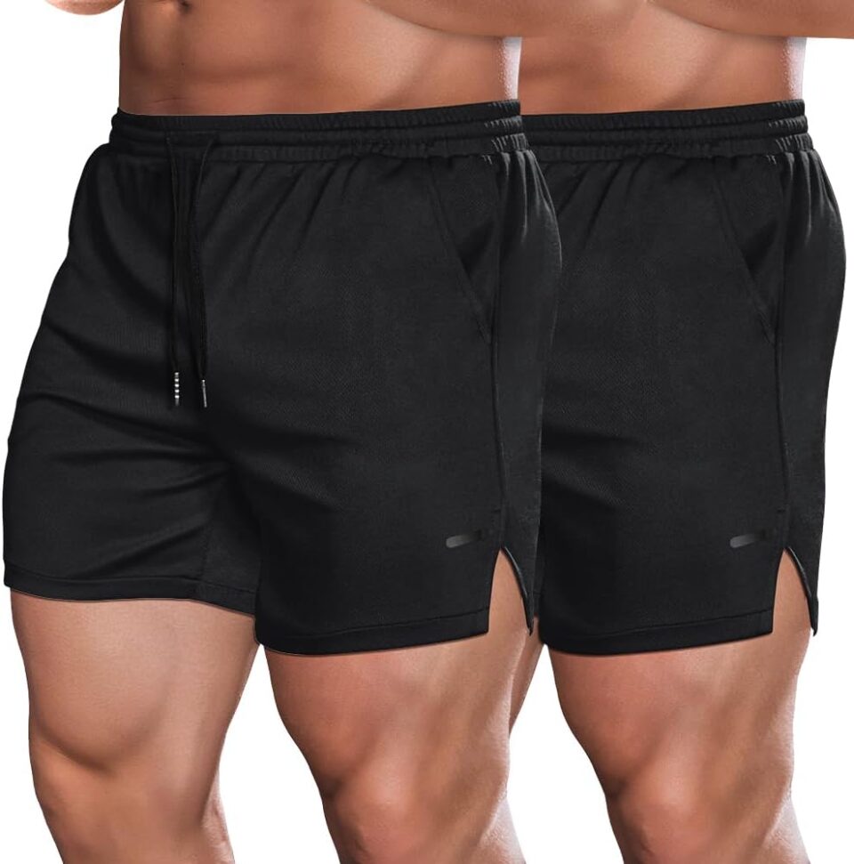COOFANDY Men's 2 Pack Gym Workout Shorts Quick Dry Athletic Shorts 5 Inch Lightweight Sports Running Shorts with Pockets