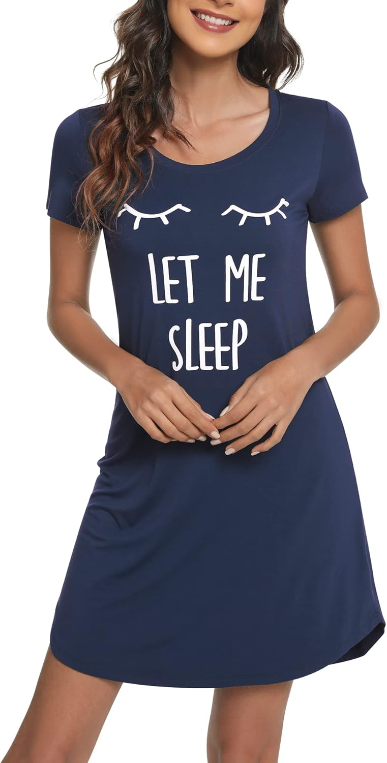 WiWi Soft Nightgowns for Women Viscose from Bamboo Sleep Shirts Plus Size Pajamas Short Sleeve Sleepwear S-4X
