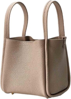 BXCNCKD Women's large capacity PU leather handbag solid color simple commuting bucket bag crossbody bag