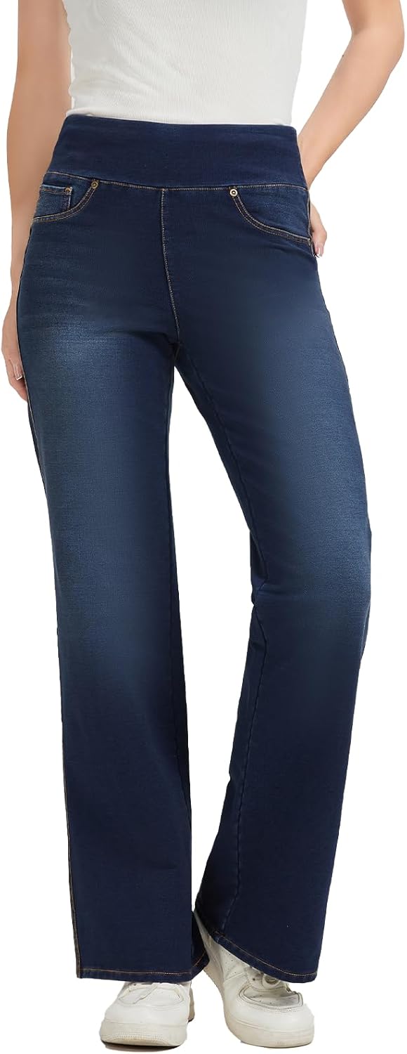 Women's High Waisted Jeans Tummy Control Stretchy Straight Leg Denim Pants