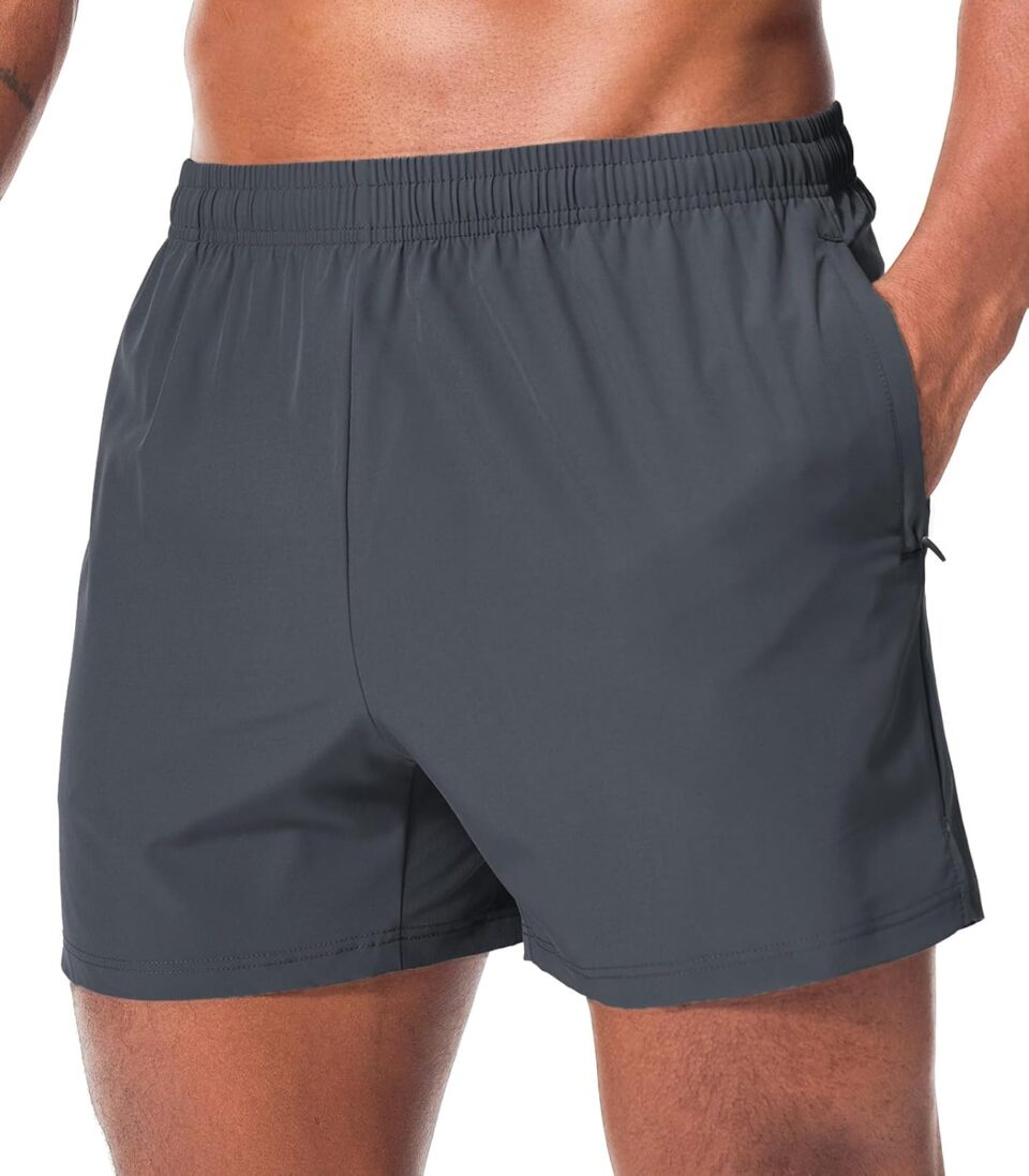 Surenow Men's Workout Running Shorts Quick Dry Gym Shorts Active Lightweight Shorts Athletic Shorts for Men with Zip Pockets