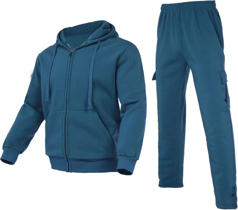 Men's Tracksuit Sets Outfit Activewear Full Zip Fleece Hoodie Jacket Cargo Sweatpant 2 Piece Casual Sweatsuit