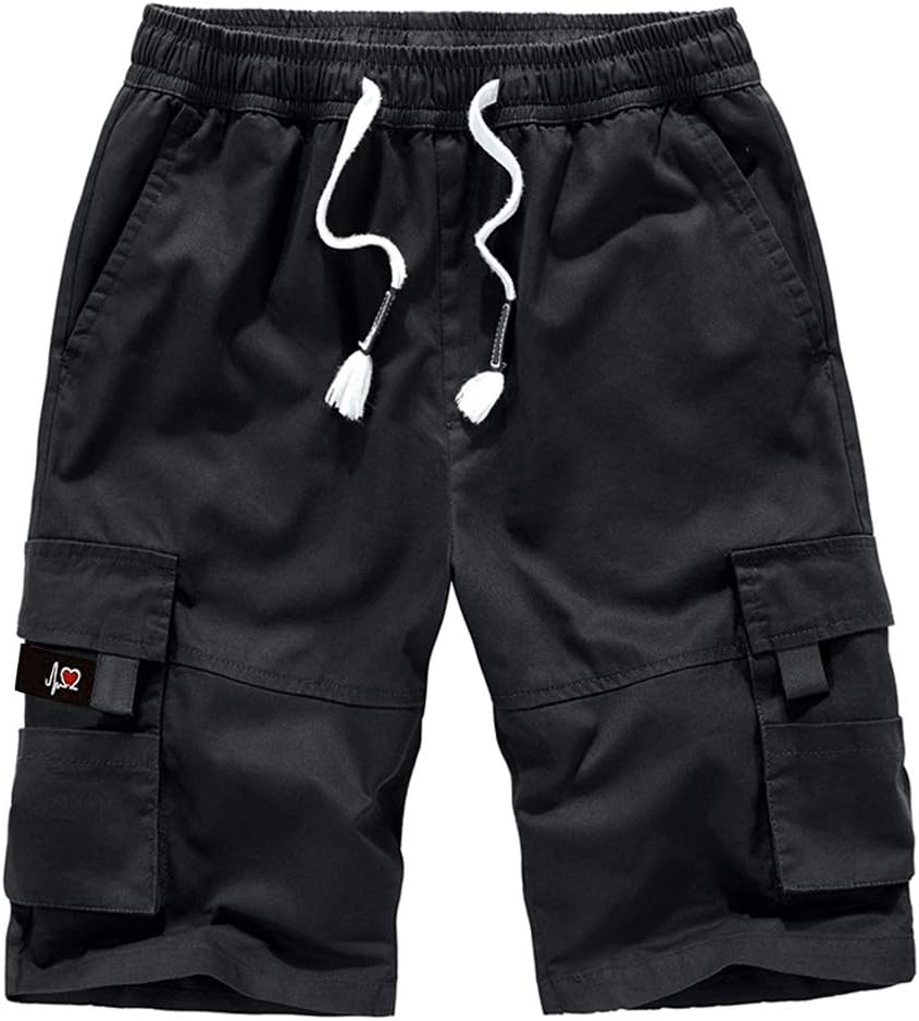 ELETOP Men's Cargo Shorts Elastic Waistband Drawstring Big and Tall Cotton Summer Casual Work Shorts