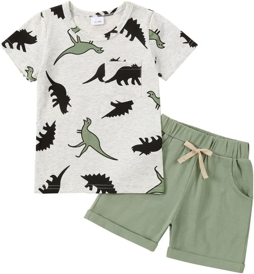 Toddler Baby Boy Clothes Boys Summer Outfits Dinosaur T-Shirt & Shorts Set 6 Months-5T
