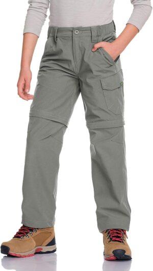 CQR Kids Youth Hiking Cargo Pants, UPF 50+ Quick Dry Convertible Zip Off Pants, Outdoor Camping Pants