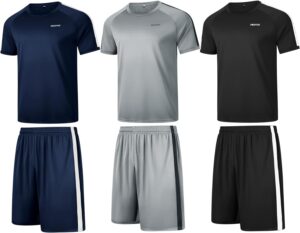RPOVIG Shirts Shorts Workout Set:Men's 3 Pack Clothes Short set outfits Gym Active Athletic Basketball