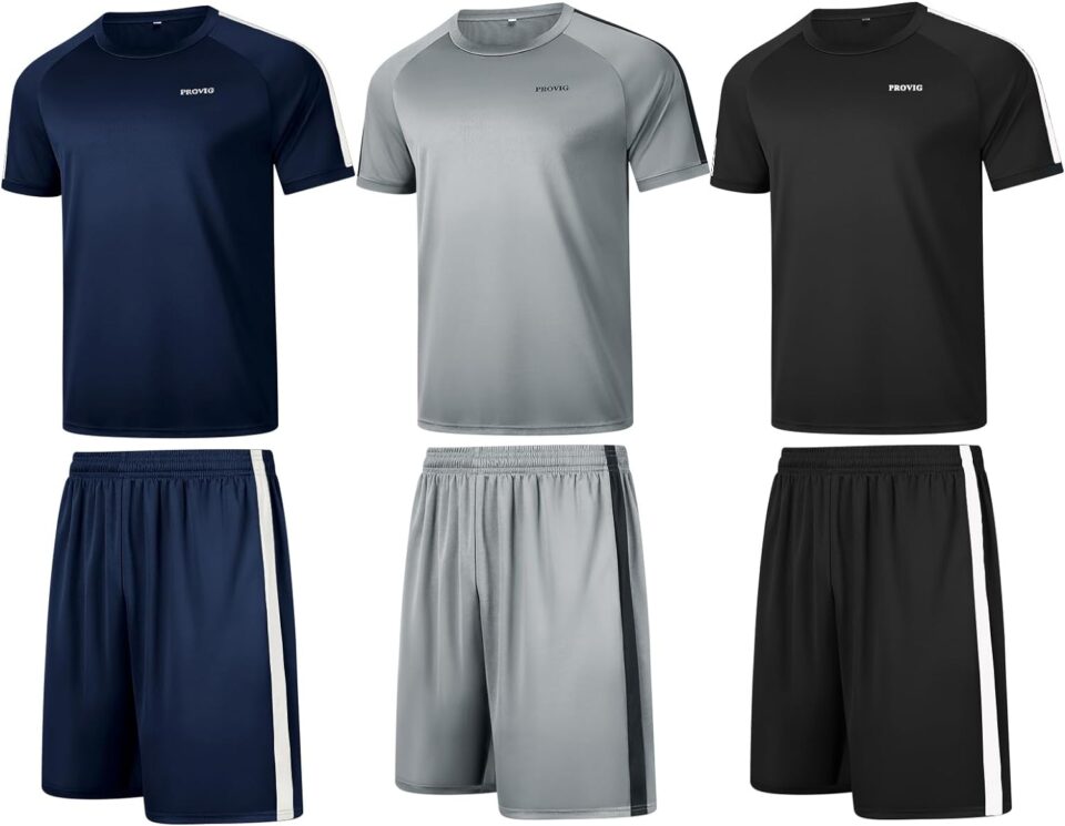 RPOVIG Shirts Shorts Workout Set:Men's 3 Pack Clothes Short set outfits Gym Active Athletic Basketball
