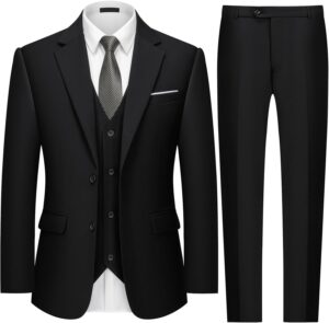 MAGE MALE Mens 3 Piece Slim Fit Suits Tuxedo Suit Set Prom Wedding Suits Two Button Blazer Jacket Vest Pants with Tie