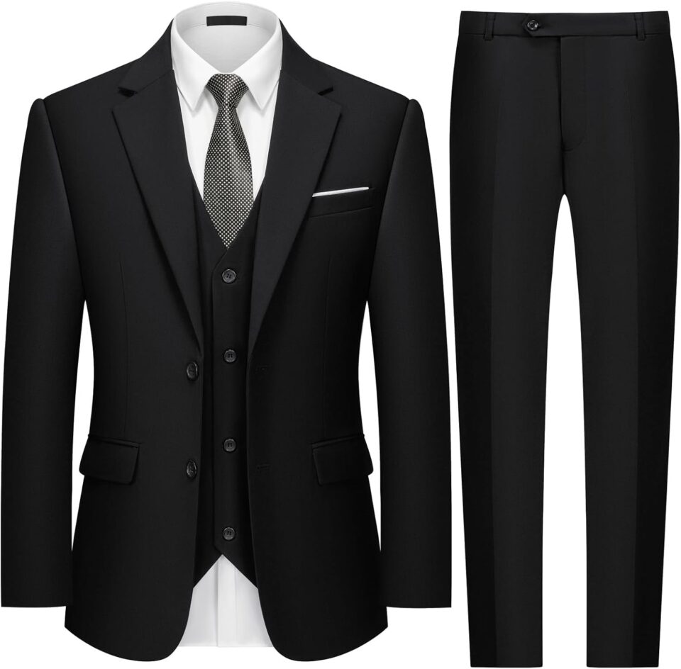 MAGE MALE Mens 3 Piece Slim Fit Suits Tuxedo Suit Set Prom Wedding Suits Two Button Blazer Jacket Vest Pants with Tie