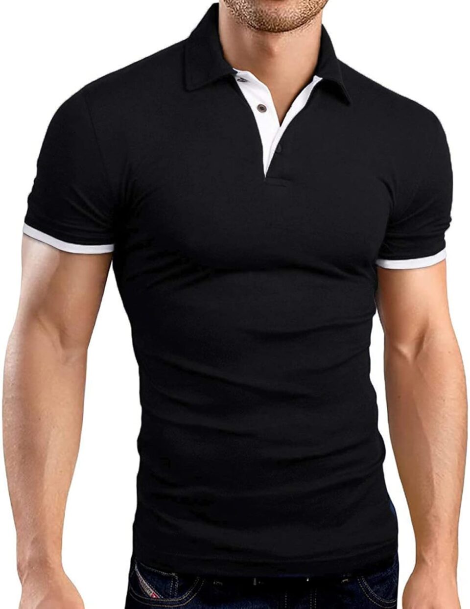 A WATERWANG Men's Short Sleeve Polo Shirts, Slim-fit Cotton Golf Polo Shirts Basic Designed