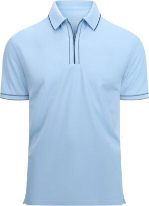 Alex Vando Mens Zipper Golf Shirt Moisture Wicking Zip Up Solid Fashion Polo Shirts