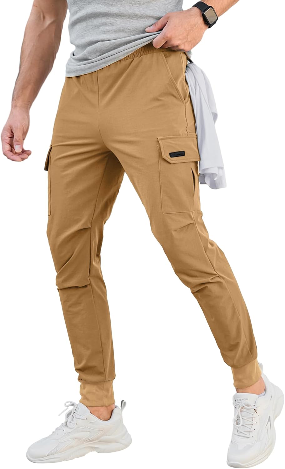 Comdecevis Men's Cargo Jogger Pants Stretch Sweatpants Slim Fit Tactical Pants with Zipper Pockets Casual Trousers