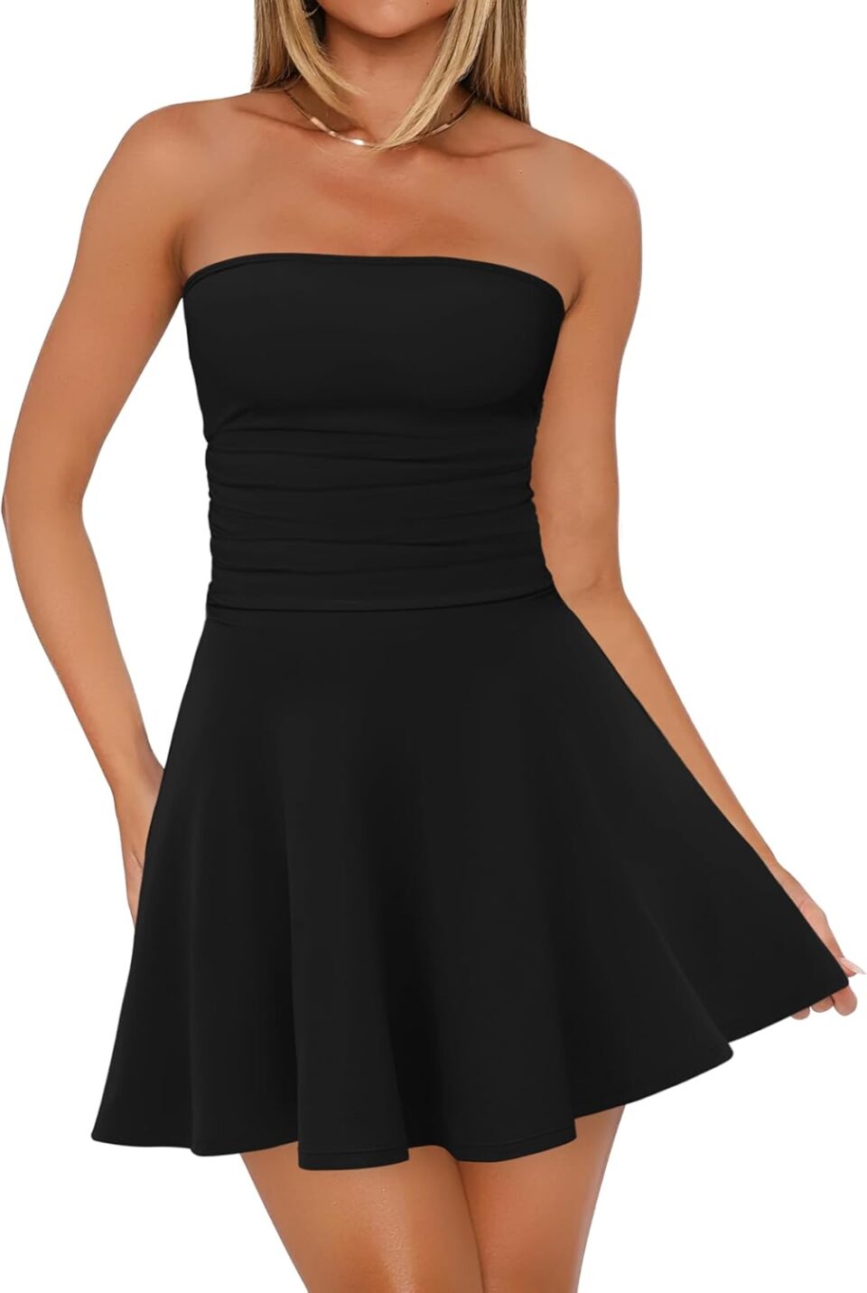 OFEEFAN Womens Tube Dresses Strapless Bodycon Graduation Formal Party Club Mini Outfits