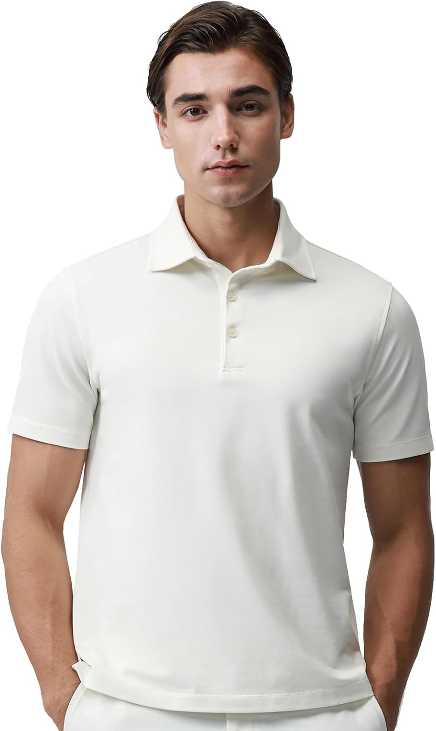 BCI Cotton Blend Pique Polo Shirts for Men Short Sleeve Tops Comfort Split Hem with 3-Color Tape