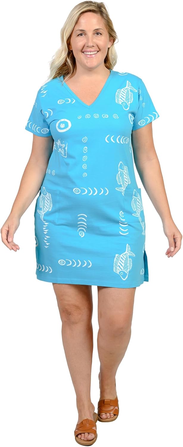 INGEAR Women’s Beach Swimsuit Cover Up Short Cotton Shift Dress Sleeveless Tee with Pockets