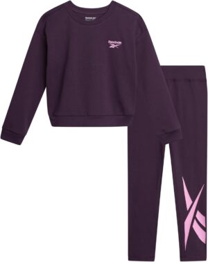 Reebok Girls' Sweatsuit Set - 2 Piece Hoodie Sweatshirt and Leggings - Youth Clothing Set for Girls (7-12)