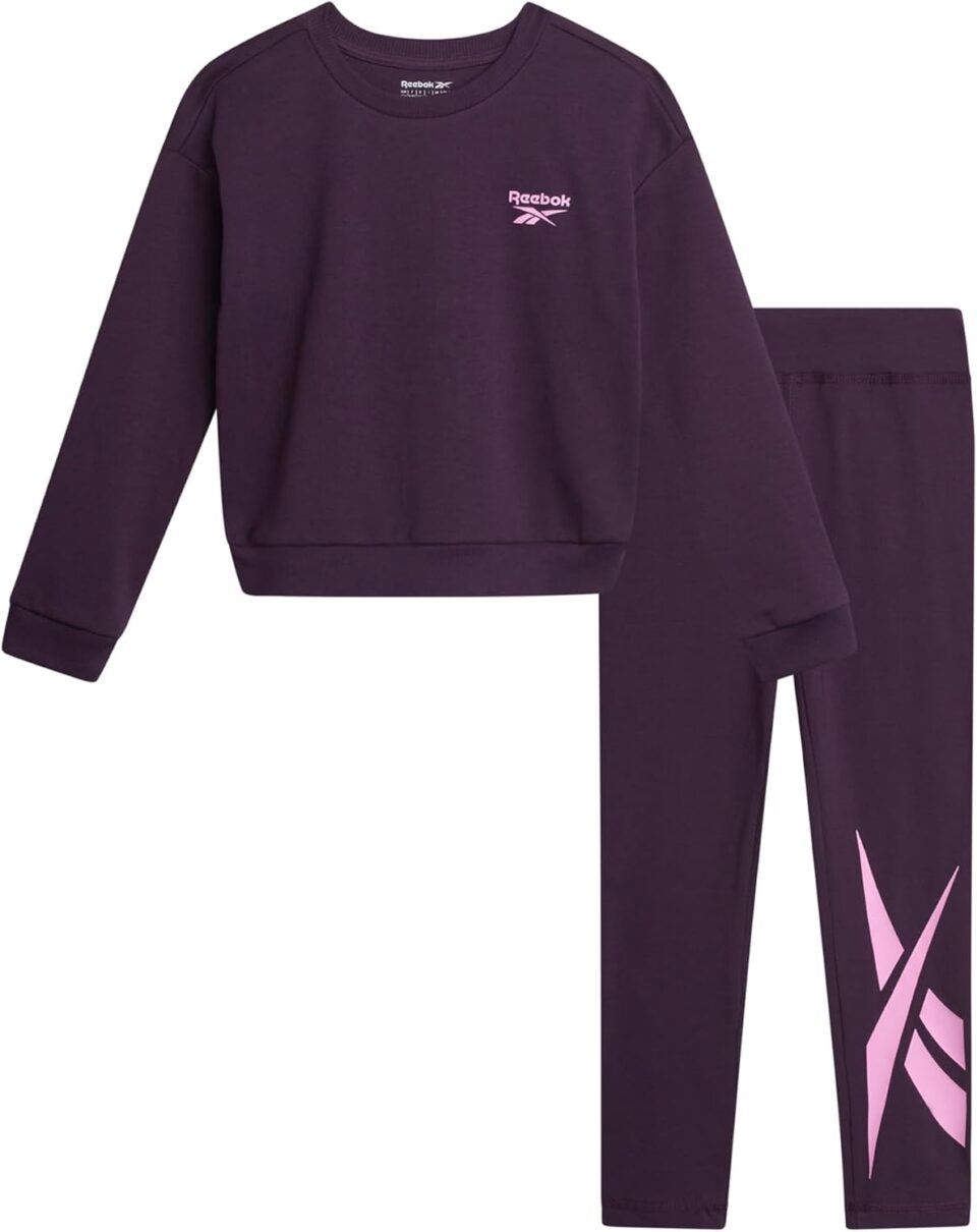 Reebok Girls' Sweatsuit Set - 2 Piece Hoodie Sweatshirt and Leggings - Youth Clothing Set for Girls (7-12)