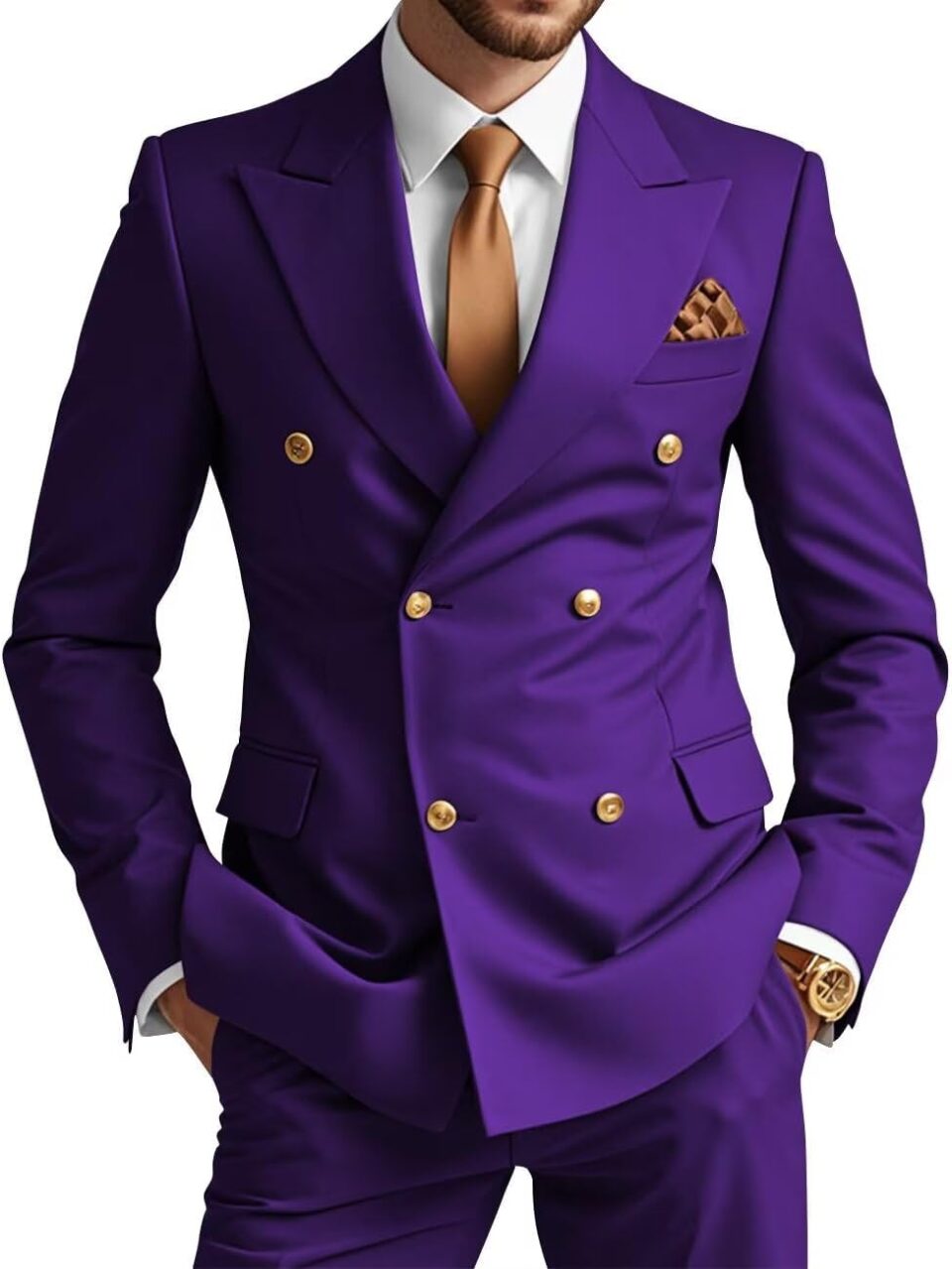 Wangyue Mens Double Breasted Suit 2 Piece Slim Fit Wedding Suit for Men Double Breasted Blazer Prom Formal Suits Set