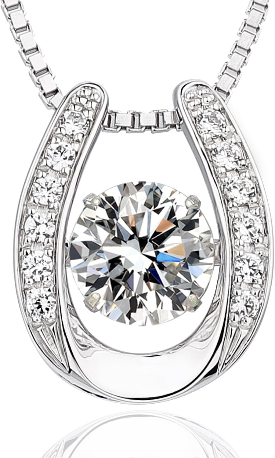 Silver Necklace for Women, Dancing Diamond Cubic Zirconia, Horseshoe Pendant with 18+2 Inch Chain, Anniversary Birthday Valentines Gifts for Her, Women, Wife, Mom, Girlfriend, Lady