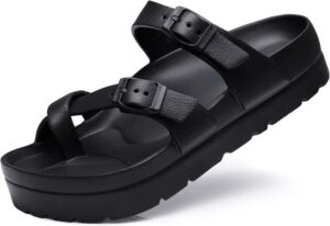 Women's Platform Sandals with Arch Support Comfortable Foam Slides Summer Beach Sandals with Adjustable Buckle