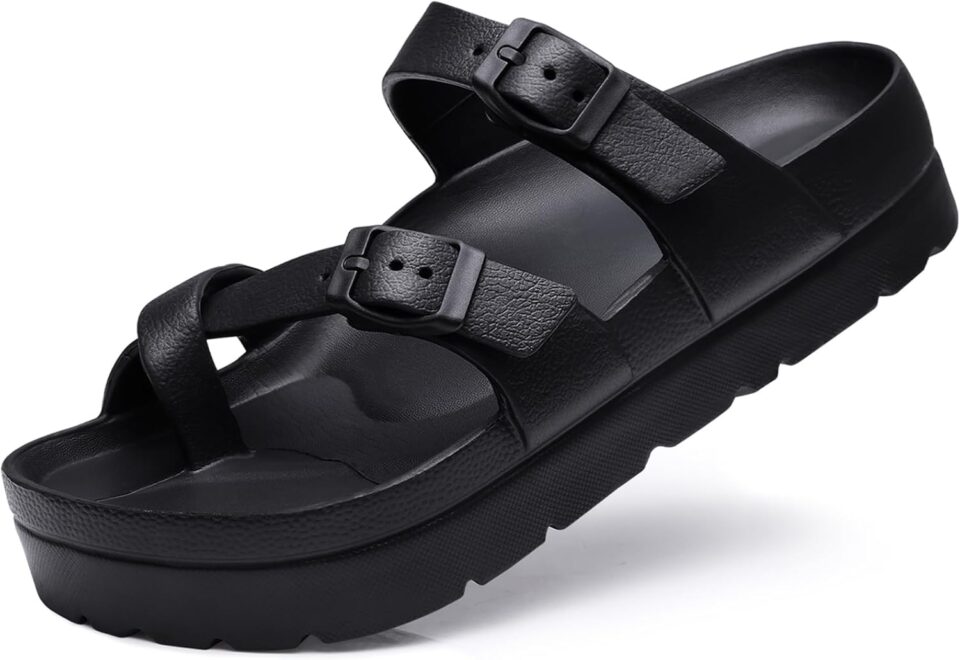 Women's Platform Sandals with Arch Support Comfortable Foam Slides Summer Beach Sandals with Adjustable Buckle