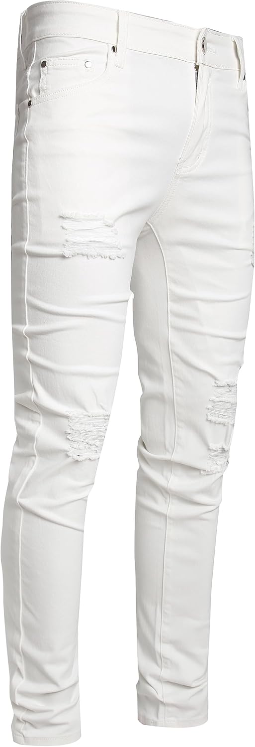 AITITIA Men's Ripped Jeans Taper Skinny Fit Stretch Denim Pants