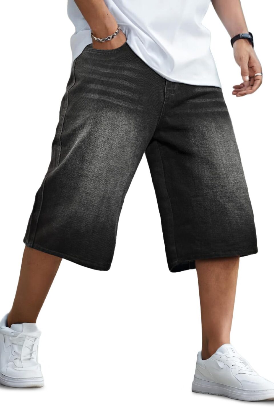 GINGTTO Mens Baggy Jean Shorts Loose Fit Long Denim Shorts Below Knee 15 Inch Inseam