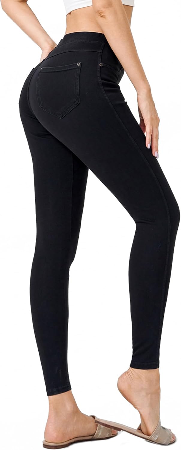 Women's Denim Jeggings Stretch Pull-On Jegging Casual Pants with Pockets