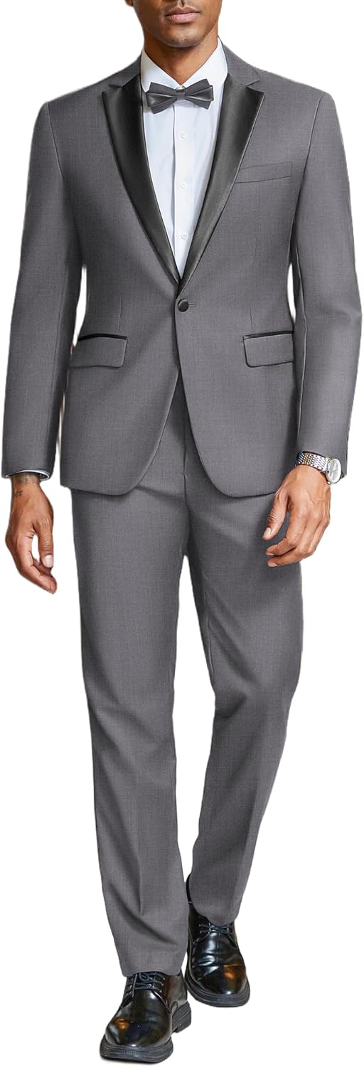 COOFANDY Mens Tuxedo Suit Set Slim Fit 2 Piece One Button Blazer Jacket Pants for Wedding,Dinner,Prom