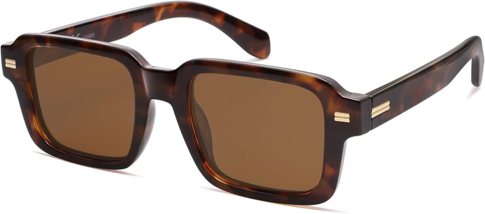 SOJOS Trendy Square Polarized Sunglasses for Women Men, 70s 80s Retro Vintage Rectangle Shades SJ2345