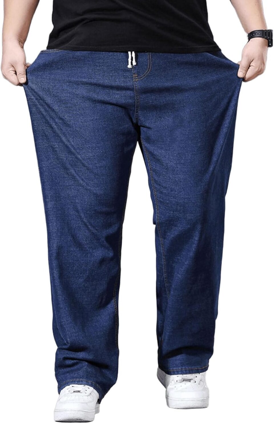 Plus Size Baggy Jeans for Men Elastic Waist Pull On Denim Pants Drawstring Straight Loose Jean Sweatpants L-5XL