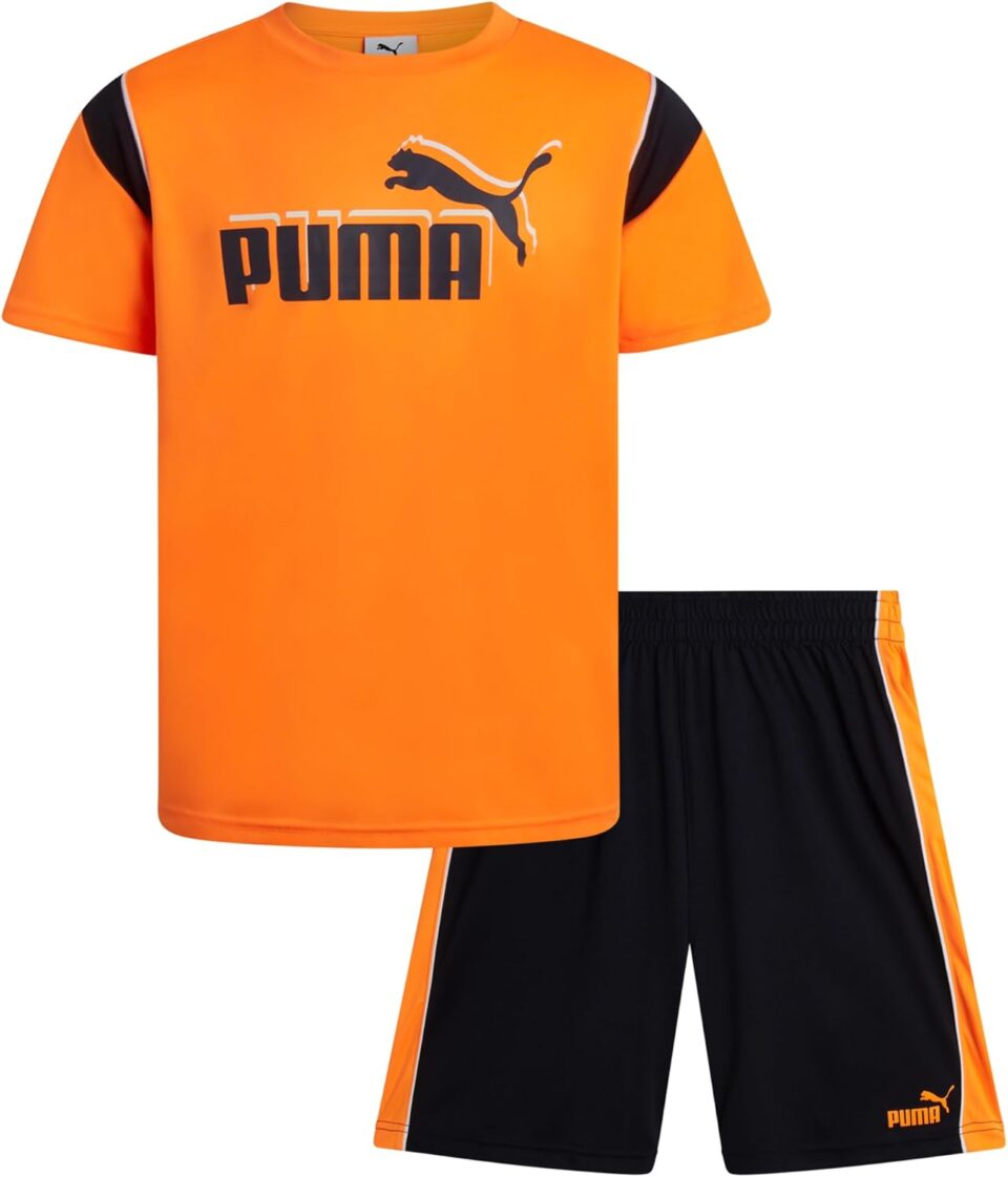 PUMA Boys Active Shorts Set - 2 Piece Dry Fit T-Shirt and Performance Gym Shorts - Activewear Clothing Set for Boys (4-16)