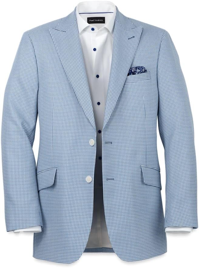 Paul Fredrick Men's Wool Houndstooth Single Breasted Peak Lapel Sport Coat