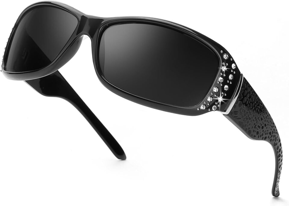 Polarized Sunglasses for Women, Rhinestone Women Sunglasses UV400 Protection for Driving/Fishing/Shopping