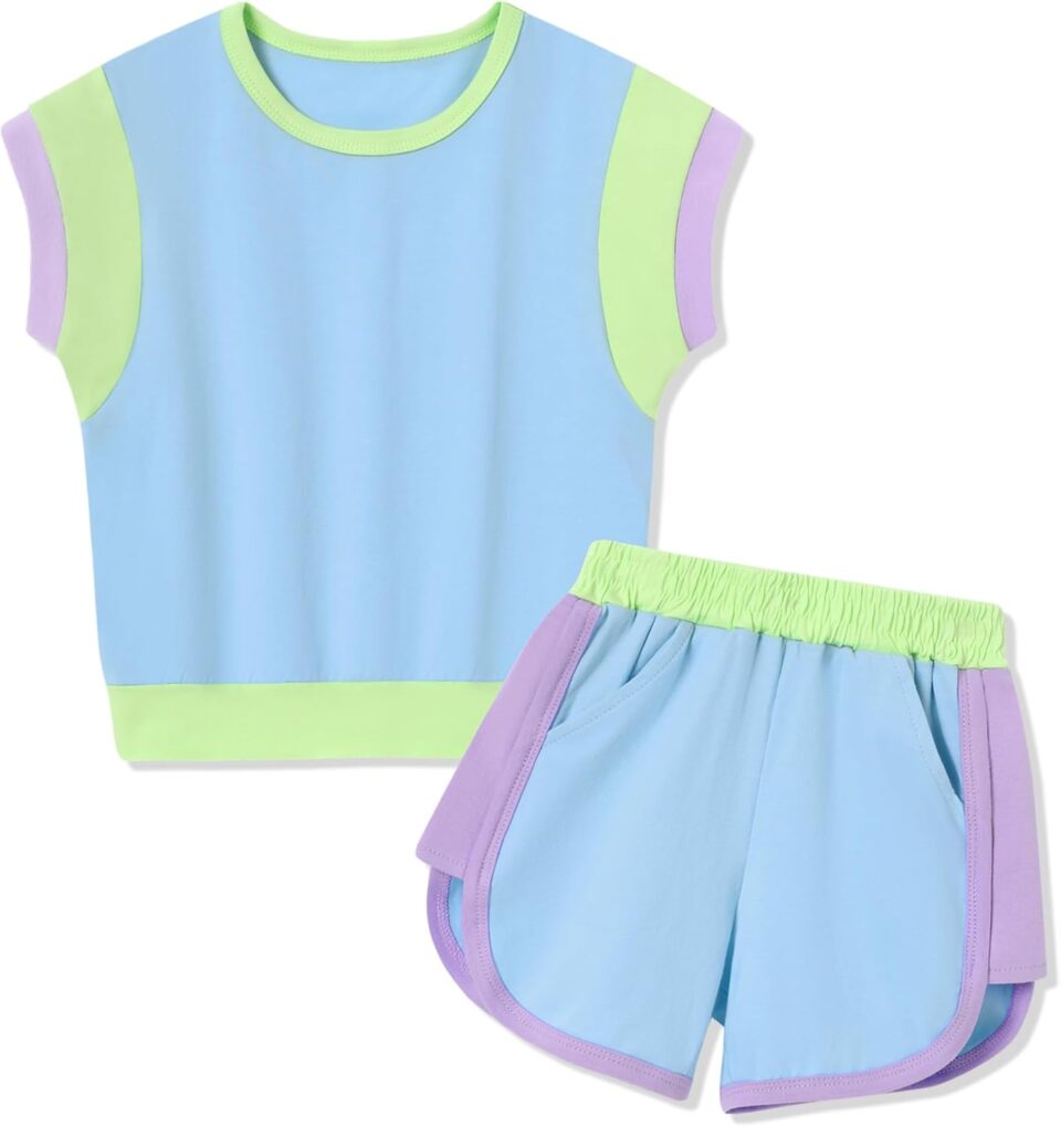 SANMIO Toddler Girl Clothes 2025 Summer Toddler Girls Color Block Short Sleeve Shorts Sweatsuit Outfits