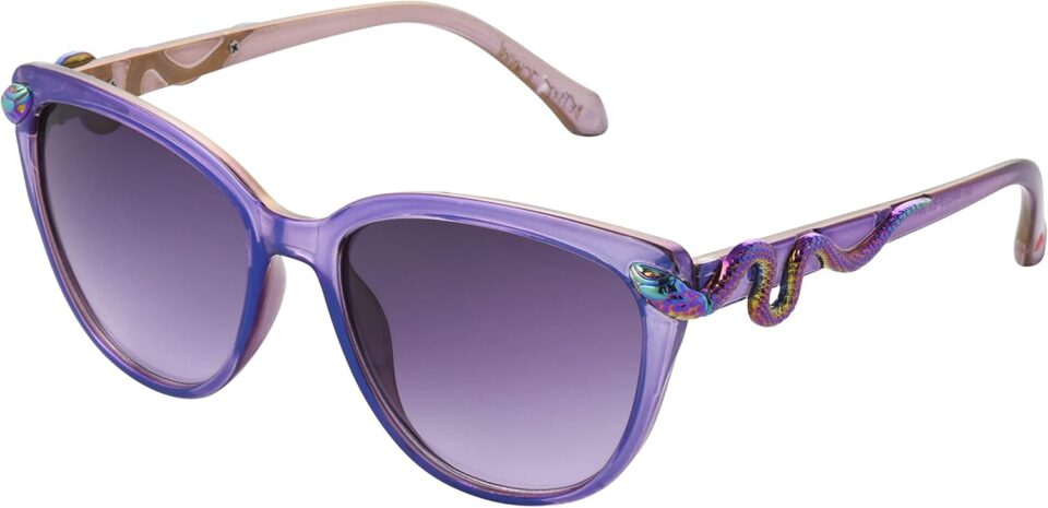 Betsey Johnson Women's Serpentine Sunglasses Cateye, Purple Crystal with Oil Slick Snakes, 56mm
