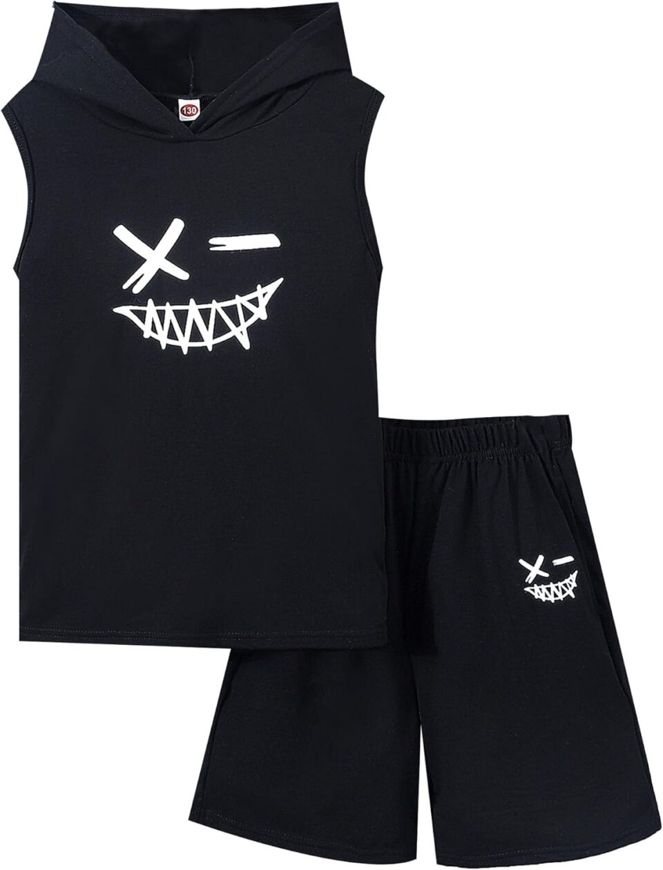 Kids Boys Summer 2PCS Outfits Sleeveless Hooded Loose Casual Top Shirt and Elastic High Waist Sports Short Pant Set