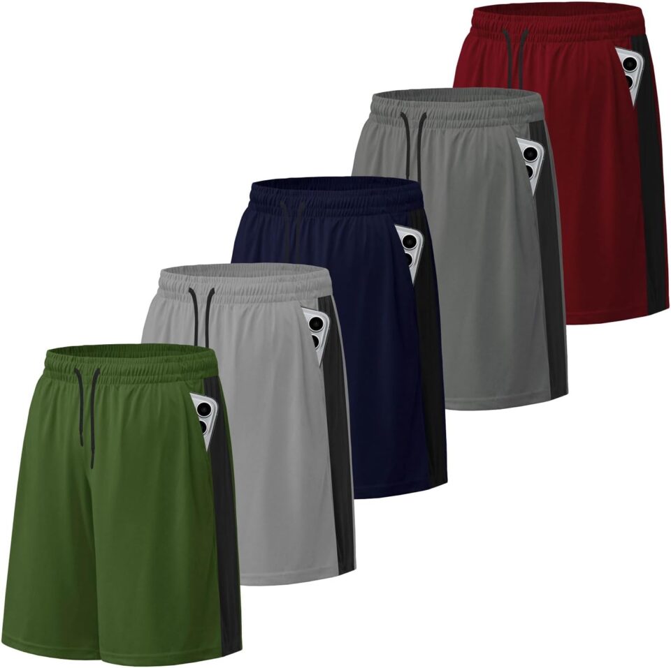 Aserlin Men's Athletic Shorts Mesh Workout Gym Activewear Basketball Shorts with Pockets 5 Pack