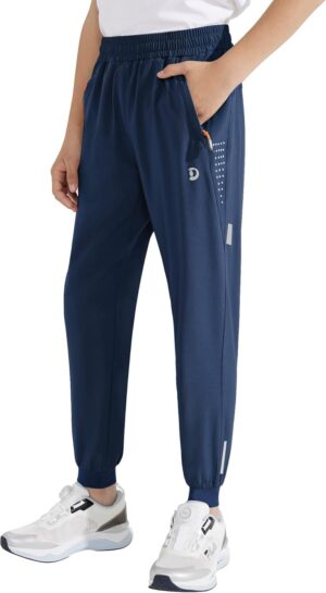 Boys Lightweight Jogger Pants Youth Kids Quick Dry Hiking Pants Active Athletic Pants with Zipper Pockets